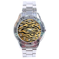 Golden Vector Embossed Golden Black Zebra Stripes Stainless Steel Analogue Watch by flipstylezfashionsLLC