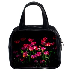 Pink Tulips Dark Background Classic Handbags (2 Sides) by FunnyCow