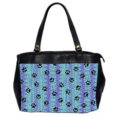 Footprints Cat Black On Batik Pattern Teal Violet Office Handbags (2 Sides)  by EDDArt