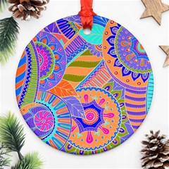 Pop Art Paisley Flowers Ornaments Multicolored 3 Ornament (round) by EDDArt