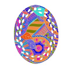 Pop Art Paisley Flowers Ornaments Multicolored 3 Oval Filigree Ornament (two Sides) by EDDArt