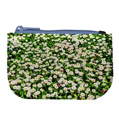 Green Field Of White Daisy Flowers Large Coin Purse by FunnyCow