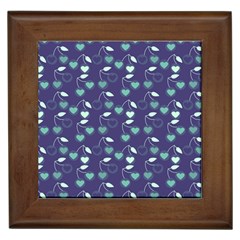 Heart Cherries Blue Framed Tiles by snowwhitegirl