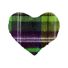 Neon Green Plaid Flannel Standard 16  Premium Flano Heart Shape Cushions by snowwhitegirl