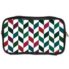 Zigzag Chevron Pattern Green Red Toiletries Bag (two Sides) by snowwhitegirl