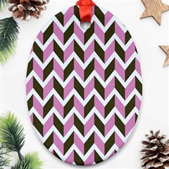 Zigzag Chevron Pattern Pink Brown Oval Ornament (two Sides) by snowwhitegirl