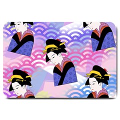 Japanese Abstract Blue Large Doormat  by snowwhitegirl