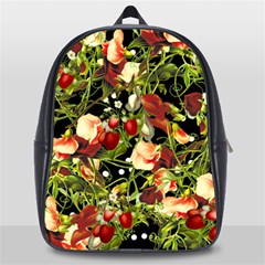 Fruit Blossom Black School Bag (large) by snowwhitegirl