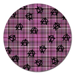 Pink  Plaid Anarchy Magnet 5  (round) by snowwhitegirl