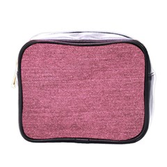 Pink  Denim Mini Toiletries Bag (one Side) by snowwhitegirl