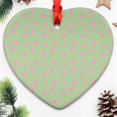 Hearts And Star Dot Green Heart Ornament (two Sides) by snowwhitegirl