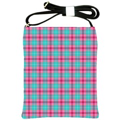 Blue Pink Plaid Shoulder Sling Bag by snowwhitegirl