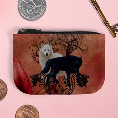 Awesome Black And White Wolf Mini Coin Purse by FantasyWorld7