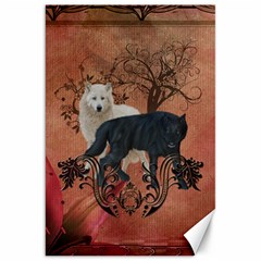 Awesome Black And White Wolf Canvas 20  X 30  by FantasyWorld7