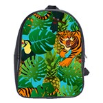 Tropical Pelican Tiger Jungle Blue School Bag (XL) Front