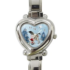 Santa Claus With Cute Pegasus In A Winter Landscape Heart Italian Charm Watch by FantasyWorld7