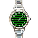 Alien Green and Black Halloween Nightmare Stripes  Round Italian Charm Watch Front