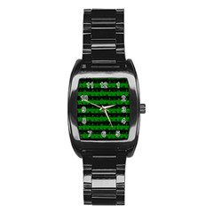 Alien Green And Black Halloween Nightmare Stripes  Stainless Steel Barrel Watch by PodArtist