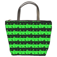 Monster Green And Black Halloween Nightmare Stripes  Bucket Bag by PodArtist