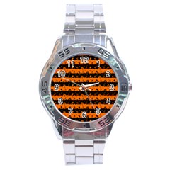 Dark Pumpkin Orange And Black Halloween Nightmare Stripes  Stainless Steel Analogue Watch by PodArtist