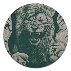 Angry Male Lion Pattern Graphics Kazakh Al Fabric Magnet 5  (round) by Sapixe