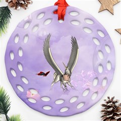 Cute Little Pegasus With Butterflies Round Filigree Ornament (two Sides) by FantasyWorld7