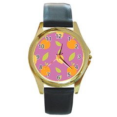 Seamlessly Pattern Fruits Fruit Round Gold Metal Watch by Nexatart