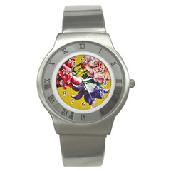 Textile Printing Flower Rose Cover Stainless Steel Watch by Sapixe