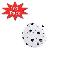 Pattern Skull Stars Handrawn Naive Halloween Gothic Black And White 1  Mini Magnets (100 Pack)  by genx