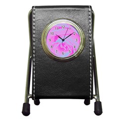 Perfect Hot Pink And Light Blue Rose Detail Pen Holder Desk Clock by myrubiogarden