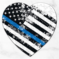 Usa Flag The Thin Blue Line I Back The Blue Usa Flag Grunge On White Background Jigsaw Puzzle (heart) by snek