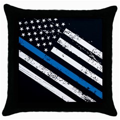 Usa Flag The Thin Blue Line I Back The Blue Usa Flag Grunge On Black Background Throw Pillow Case (black) by snek