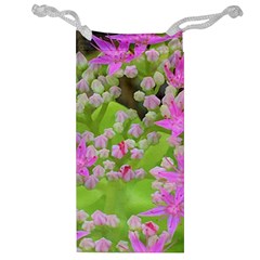 Hot Pink Succulent Sedum With Fleshy Green Leaves Jewelry Bag by myrubiogarden