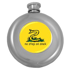 No Step On Snek Gadsden Flag Meme Parody Round Hip Flask (5 Oz) by snek