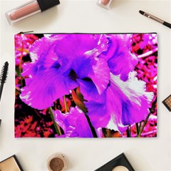 Abstract Ultra Violet Purple Iris On Red And Pink Cosmetic Bag (xl) by myrubiogarden