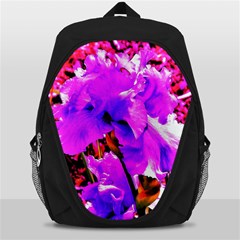 Abstract Ultra Violet Purple Iris On Red And Pink Backpack Bag by myrubiogarden