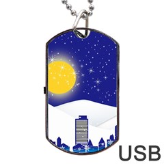 Night Christmas Background Moon Snow Dog Tag Usb Flash (one Side) by Wegoenart