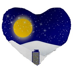 Night Christmas Background Moon Snow Large 19  Premium Heart Shape Cushions by Wegoenart