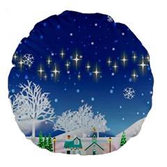 Snowflakes Snowy Landscape Reindeer Large 18  Premium Round Cushions by Wegoenart