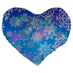 Snowflake Background Blue Purple Large 19  Premium Heart Shape Cushions by Wegoenart