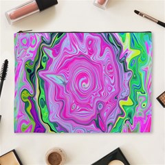 Groovy Pink, Blue And Green Abstract Liquid Art Cosmetic Bag (xl) by myrubiogarden