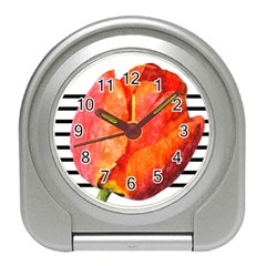 Red Tulip And Black Stripes Travel Alarm Clock by picsaspassion