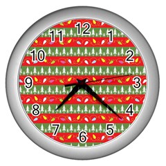 Christmas Papers Red And Green Wall Clock (silver) by Wegoenart