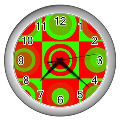 Red Green Christmas Background Wall Clock (silver) by Wegoenart