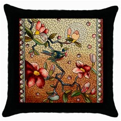 Flower Cubism Mosaic Vintage Throw Pillow Case (black) by Wegoenart