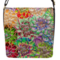 Dahlia Flower Colorful Art Collage Flap Closure Messenger Bag (s) by Wegoenart