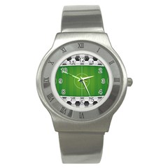 Background Sports Soccer Football Stainless Steel Watch by Wegoenart