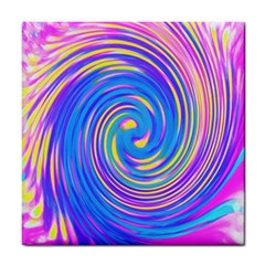 Cool Abstract Pink Blue And Yellow Twirl Liquid Art Tile Coasters by myrubiogarden