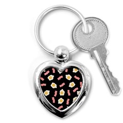 Bacon And Egg Pop Art Pattern Key Chains (heart)  by Valentinaart