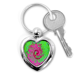 Groovy Abstract Green And Red Lava Liquid Swirl Key Chains (heart)  by myrubiogarden